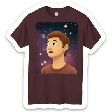 Person wearing maroon vintage sepia T shirt with nebulas galaxies and constellations star map celestial illustration t shirt sticker