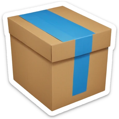 a cardboard box with blue tape crossed like a square on the box sticker