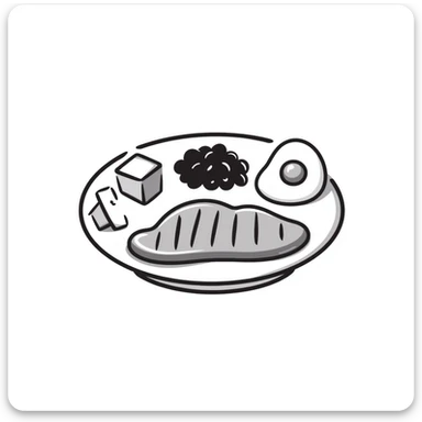 A plate with various protein foods arranged neatly: meat, egg, beans, tofu, and yogurt. sticker