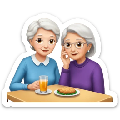 conversación dentro de un restaurant  dos personas y una de las persoans sea una abuela y el otro un adulto de 27 años mujer abuela y hombre joven sticker