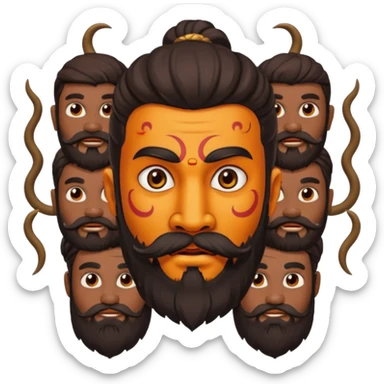 Ravanasura with beard and mustach young beautiful and terror with ten heads sticker