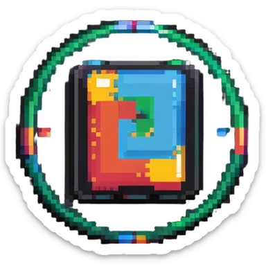 Simple colorful pixel art IT badge with basic computer icon, vibrant colors sticker