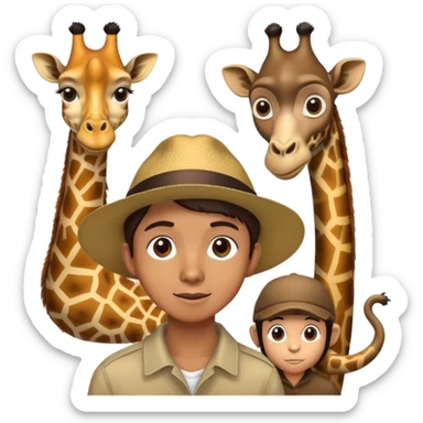 a person visiting a zoo with animals like giraffe and monkey in the background sticker