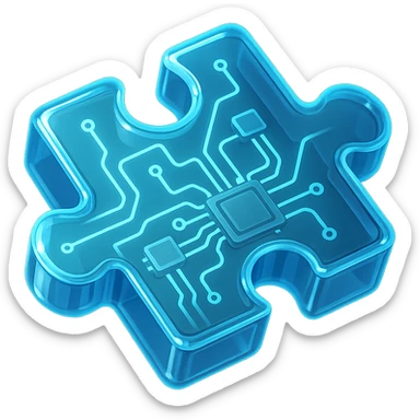 single puzzle piece, glowing lines, glossy circuit style sticker