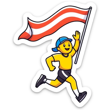 happy runner waving a flag that says 'emojiland’ sticker