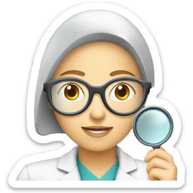 Dessine moi une image d'un docteur femme en train de regarder dans une loupe comme un détective sticker