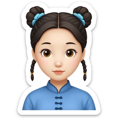 chinese girl with hair in buns, cute sticker