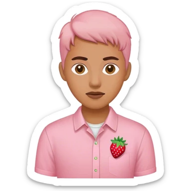 pastel pink shirt with a strawberry embroidered in the center sticker