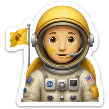 old astronaut with yellow flag in hand sticker