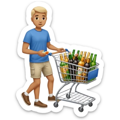 man with a shopping cart full of beers and wines full body sticker
