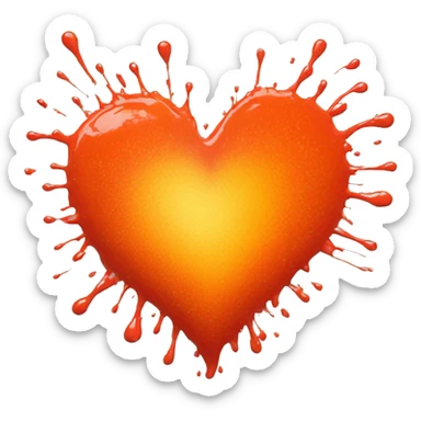 splattered paint heart glowing red-orange warmth sticker