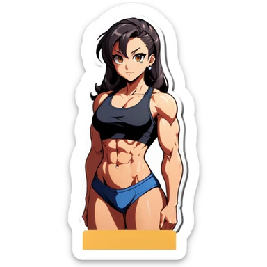 Anime woman bodybuilder with six pack and beautiful faces. Full body picture sticker