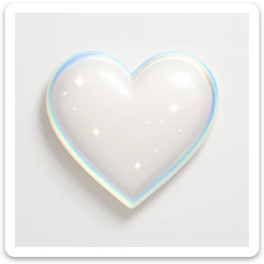 photorealistic white heart with sparkles and iridescent outline, soft lighting, white clean background sticker