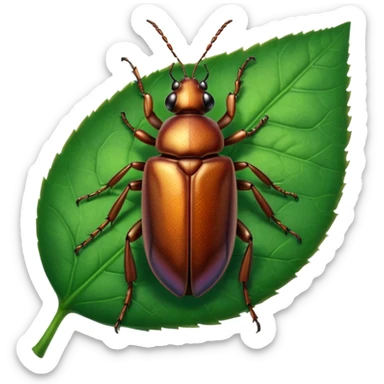 a brown beetle on leaf sticker