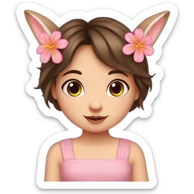 Little Bunny girl brunette with flower sticker
