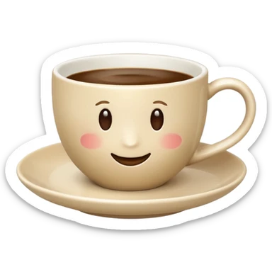 classic coffee cup and saucer emoji, light beige cup and saucer, Apple emoji style, no text sticker