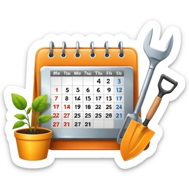 calendar icon with garden tools near. Transparent background sticker
