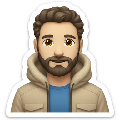 white man with dark beard hair blue eyes with a big fluffy beige cat sticker