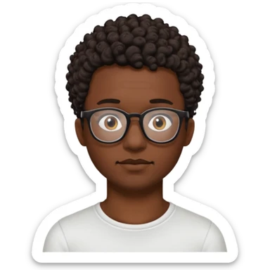 black man with short dark brown curly hair, black glasses, small tattoo on neck sticker