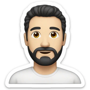 White guy with black mullet hair and brown eyes short goatee and mustache  sticker
