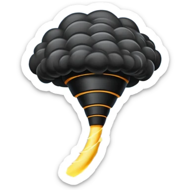 A Discord emoji of a dark, stylized tornado with lightning bolts inside a black circular frame. High contrast, aggressive lines, white background. sticker