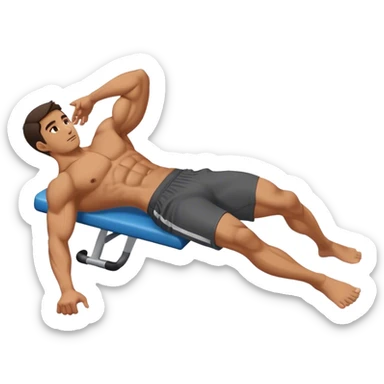 side-view of guy doing decline abdominal Crunches with sixpack sticker
