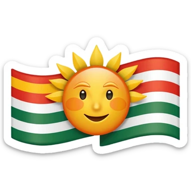 Flag with with 1 red, 1 white and 1 green (in that order) horizontal and an orange/yellow pointed sun in the middle sticker