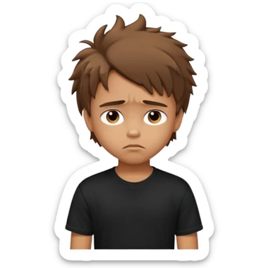 generate a pretty tan bratz boy with brown messy hair looking sad. Wearing a black tshirt sticker