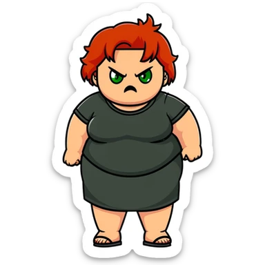 angry overweight girl with red hair and green eyes sticker
