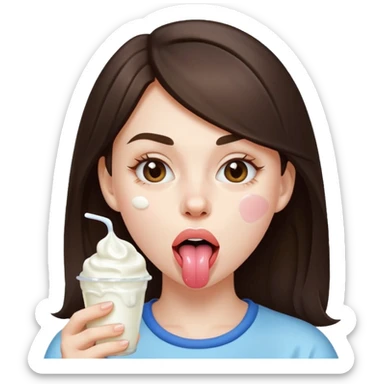 Brunette girl, tounge out, yogurt all over face and on tounge  sticker