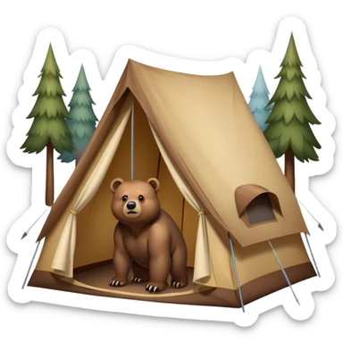 a bear approaching a tent looking away from the camera sticker