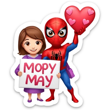 Spider-Man with hearts, happy Mother’s Day sign sticker