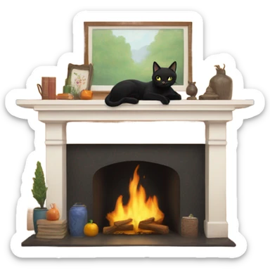 black cat on fireplace mantle sticker