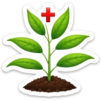 green plant with a red medical cross symbolizing agriculture and health sticker