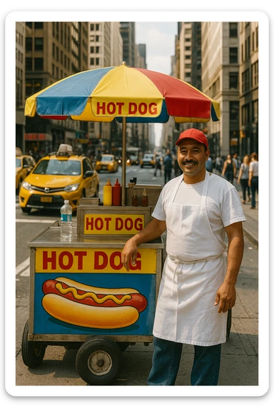 hotdog seller in New York with cart sticker