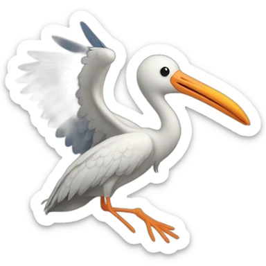 stork bringing a human baby boy in fabric held in its beak sticker