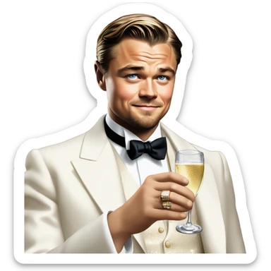 Leonardo DiCaprio as Gatsby holds a glass of champagne sticker