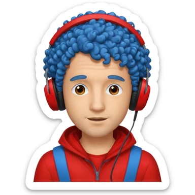 blue curly haired man with headphone and red costumes  sticker
