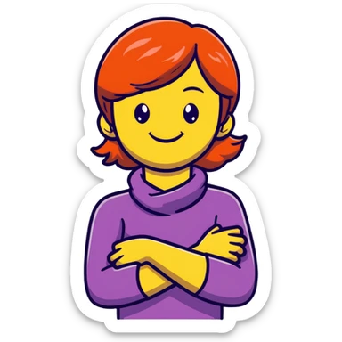 Girl smiling when arms crossed holding neck  sticker