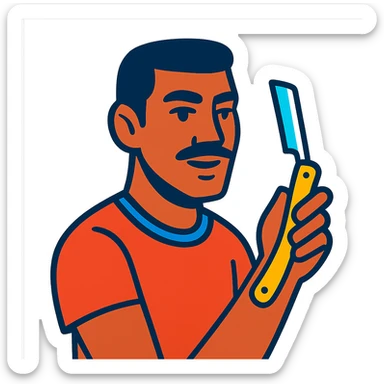 hombre con piel moreno clara, navaja en la mano sticker