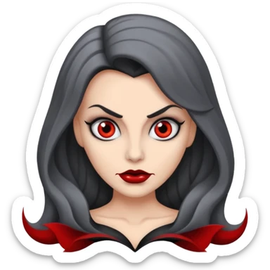 vampira com o tom de pele cinza com os olhos vermelhos, cabelos longos e ondulados e pretos sticker