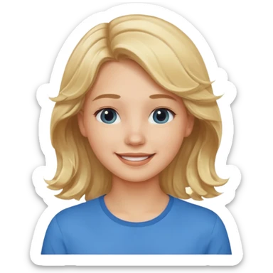 Happy blond girl with light weavy hair with a blue shirt but we can see only her face and neck and the top of the t shirt, no whole body sticker