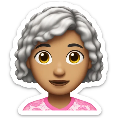 Mexican 14-year old girl with a short modern shag haircut & a pink lace top pajama. sticker