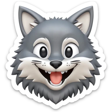 3D-style gray wolf or cat-like character emoji, goofy laugh (keck) expression, clean and glossy, inspired by TenSquared logo sticker