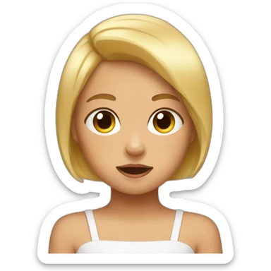 tanned blonde girl with bobbed hair miming a crying baby sticker