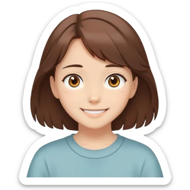 crie uma imagem de uma menina de olho castanho e cabelo médio médio, com sorriso bonito no estilo studio ghibli sticker