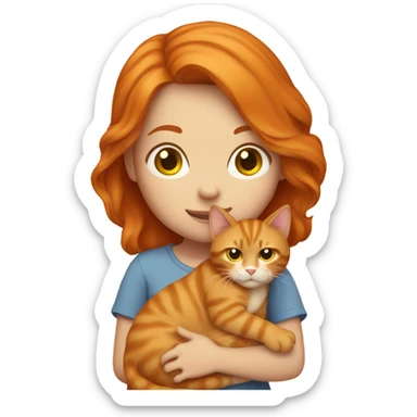 A ginger girl holding her ginger cat sticker