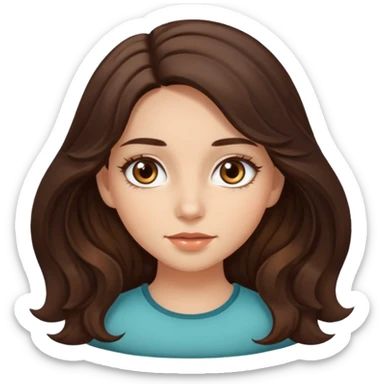 girl with wavy long dark brown hair, brown eyes, light to medium complexion, long lashes, almond shaped eyes sticker