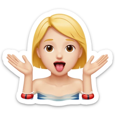 Tongue out with hands going in a swimming motion towards me sticker