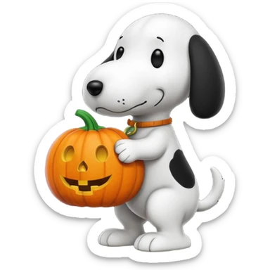 Black and white Snoopy dog with pumpkin sticker